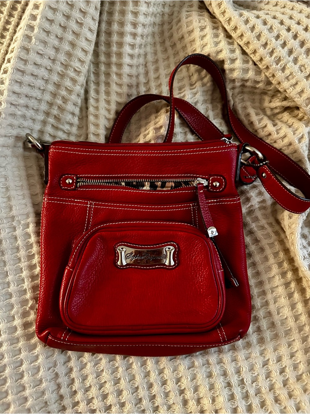 Red Leather Crossbody Bag-Made in Italy